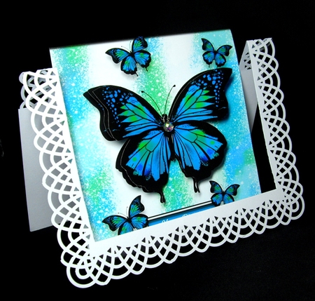 Watercolour & Alcohol Paper Butterfly Card Topper - Greens by Dianne Jackson