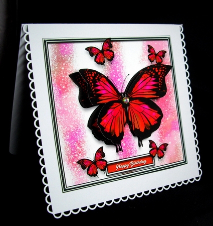 Watercolour & Alcohol Paper Butterfly Card Topper - Scarlet by Dianne Jackson