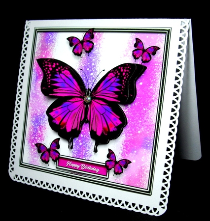 Watercolour & Alcohol Paper Butterfly Card Topper - Pinks by Dianne Jackson