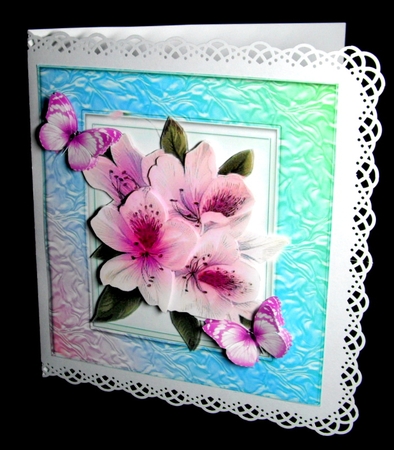 pretty rainbow frame with pink flowers & butterflies 8x8 by Dianne Jackson