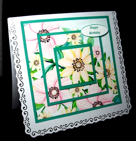Pink and Yellow Floral Pyramage Stacker 7 x 7 Inch Card Front by Dianne Jackson