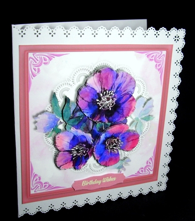 Beautiful Lilac Anemones on lace  by Dianne Jackson