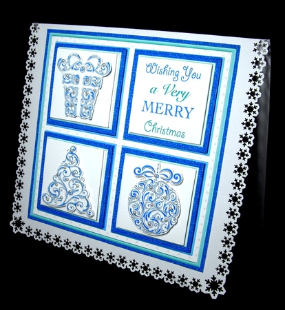 CHRISTMAS ICONS SQUARES BLUE 7.5 Quick Layer Cards & Insert Mini Kit by Dianne Jackson
