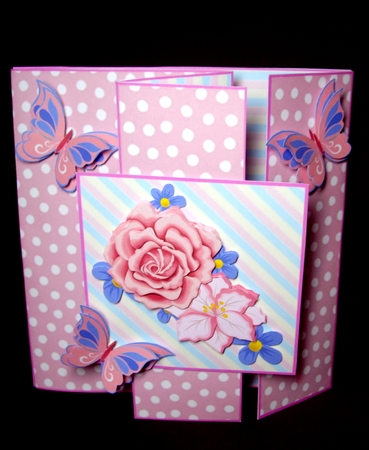 Double Front Z Fold Pink Roses & Butterflies by Dianne Jackson