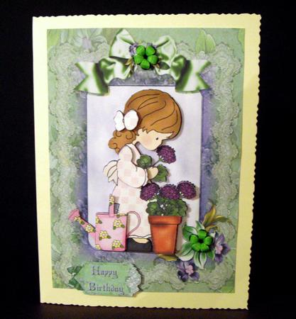 Cute Flower Potting Girl with Decoupage by Dianne Jackson