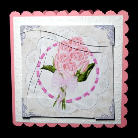 Pink Rose Bouquet Wavy Edged Spiral Side Stacker Card by Dianne Jackson