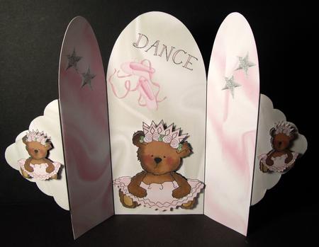 Cute Teddy Ballerina Tri Shutter Fold Card by Dianne Jackson