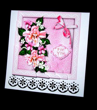 Pink Bouquet in a Lace Framed Box - 5" Square Stacker by Dianne Jackson