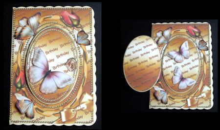 Gold Butterfly Rose Plain Birthday A5 Locket Card Front by Dianne Jackson