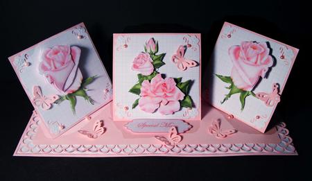 Pink Rose Triple Easel Twist Card Kit by Dianne Jackson