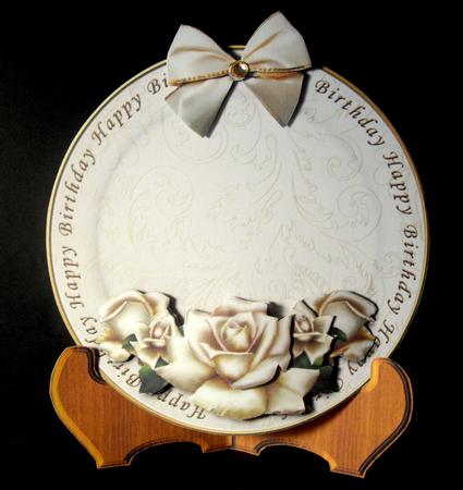 Golden Roses Plate with Stand and Decoupage by Dianne Jackson