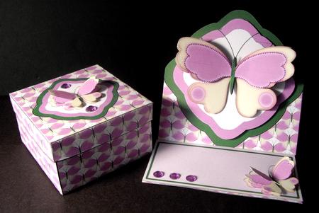 Pink Cream Butterfly Shaped Easel, Tag, Envelope & Gift Box by Dianne Jackson