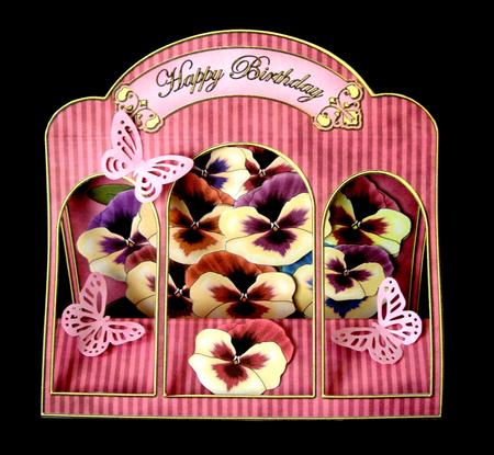 3D Pansies Window Card Kit Decoupage N Envelope by Dianne Jackson