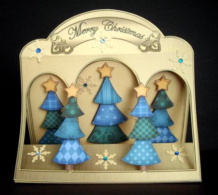 3D Funky Xmas Trees Window Card Kit Decoupage N Envelope by Dianne Jackson