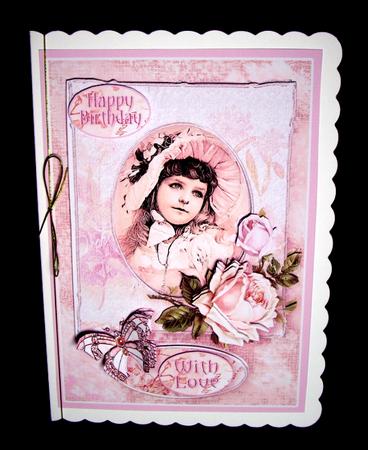Lilac Vintage Girl in a Pink Bonnet Decoupage by Dianne Jackson