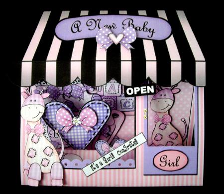3D Baby Girl Window Pop Up Card Decoupage N Envelope by Dianne Jackson