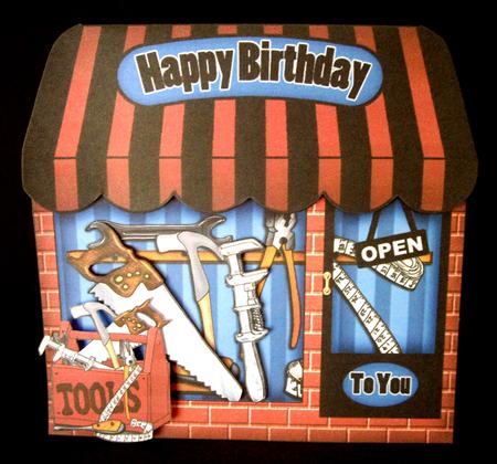 DIY Tool Shop Shaped Card with Decoupage N Greetings by Dianne Jackson