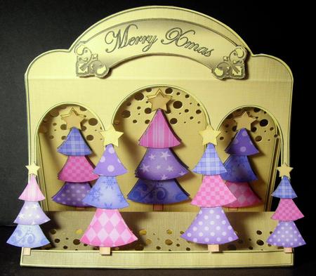 3D Funky Xmas Trees Window Card Kit Decoupage N Envelope by Dianne Jackson