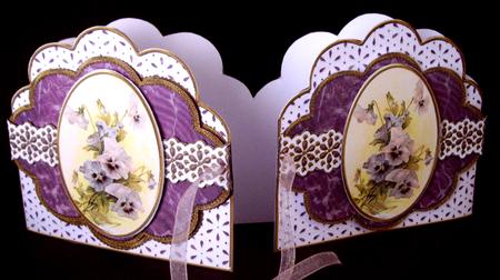 Purple Pansies Em Anglaise Scalloped 3D Decoupage Card Kit by Dianne Jackson