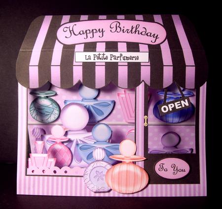 3D La Petite Parfumerie Window Pop Up Card Decoupage by Dianne Jackson