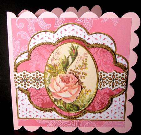 Pink Roses 2 Em Anglaise Scalloped 3D Decoupage Card Kit by Dianne Jackson