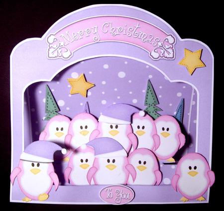 3D Pastel Penguins Single Window Pop Up Card N Envelope by Dianne Jackson
