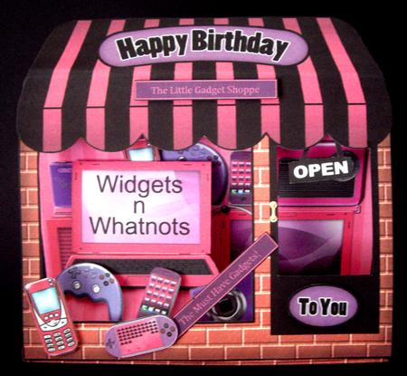 3D Girly Gadgets Shop Window Pop Up Card Decoupage N Envelop by Dianne Jackson