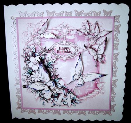 Pink Flowers and Butterflies on an Arched Frame by Dianne Jackson