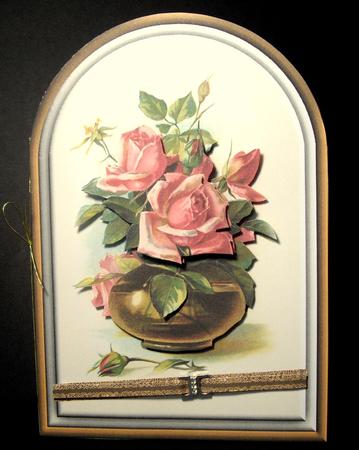 Pink Roses in Vase Rounded Quick Card by Dianne Jackson