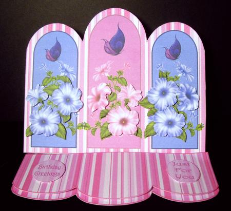 Pretty Petunias 3D Triple Arched Easel Card with Decoupage by Dianne Jackson