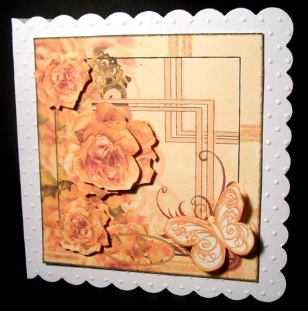 All Pretty in Apricot Vintage Roses Decoupage with Greeting by Dianne Jackson