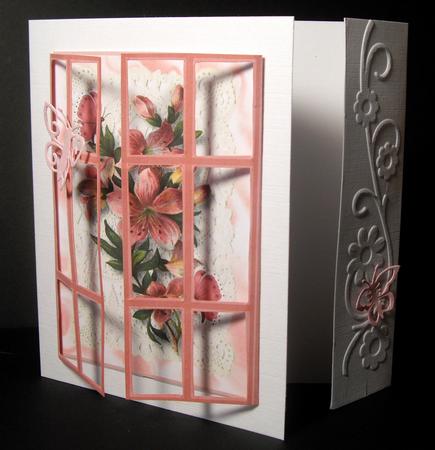 Pretty Pink Flowers on Ecru Lace, French Doors by Dianne Jackson