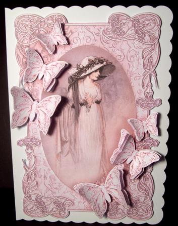 Vintage Lady in a Pink Butterfly Frame Decoupage by Dianne Jackson