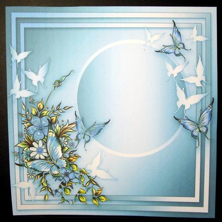 Blue Flowers and Butterflies on a Fan-8in x 8in Insert Plate by Dianne Jackson