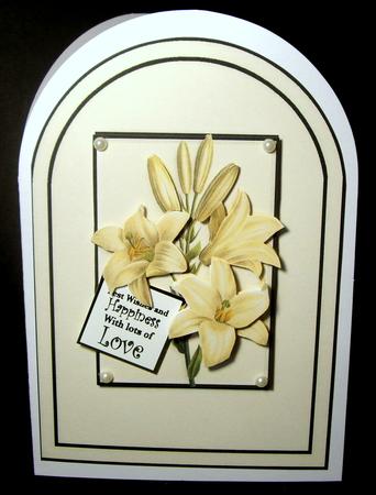 Cream Lilies on Black Rounded Quick Card by Dianne Jackson