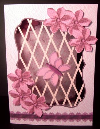 Pink Fabric Flowers - Trellis Card Kit by Dianne Jackson