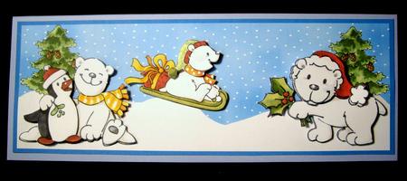 Playing Polar Bears Large Dl Card Front with Decoupage by Dianne Jackson