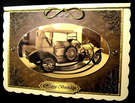 Antique Car Male Birthday Pyramid Card by Dianne Jackson