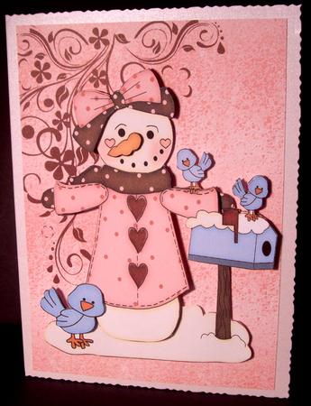 Cute Snow Girl in Pink with Little Birds by Dianne Jackson