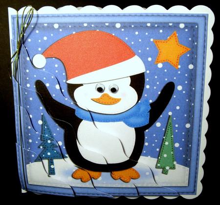 Xmas Penguin Wavy Corner Side Stacker Topper by Dianne Jackson