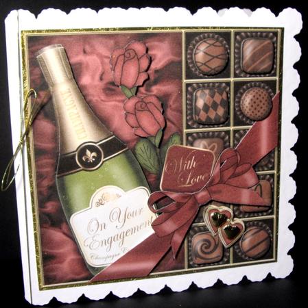 Engagement Champers Chocs N Roses Quick Card 3D Decoupage by Dianne Jackson
