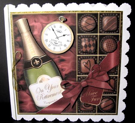 Retirement Champers N Chocs Quick Card 3D Decoupage by Dianne Jackson