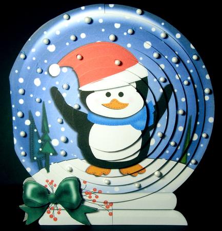 3D Xmas Penguin Snowglobe Circle Pyramage Card Kit by Dianne Jackson