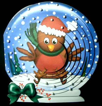 3D Xmas Sledging Robin Snowglobe Circle Pyramage Card Kit by Dianne Jackson
