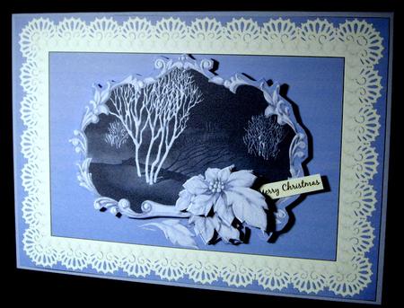 Blue & White Christmas Holiday Poinsettia Scene 3D Decoupage by Dianne Jackson