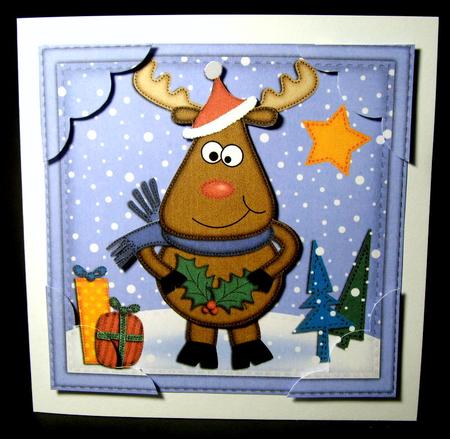 8 x 8 Xmas Rudolph Scalloped Corner Topper by Dianne Jackson