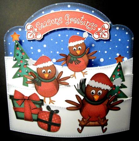 3D Xmas Sledging Robin Pop Out Card Kit by Dianne Jackson