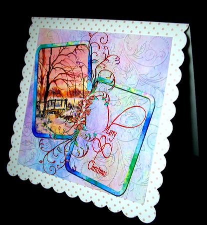 Pastel Winter Sunset Merry Christmas with Oval Pyramid by Dianne Jackson