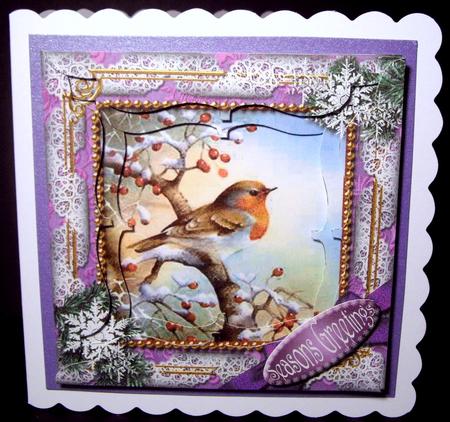 Robin Purple Snow 5inch Bracket Edge Spiral Stacker by Dianne Jackson