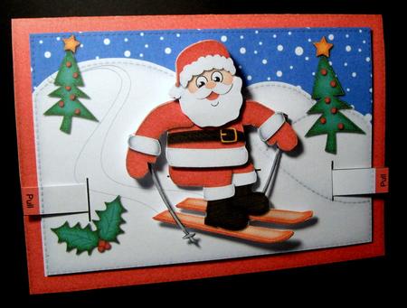 3D Xmas Skiing Santa Animated Moveable Decoupage Card Kit by Dianne Jackson
